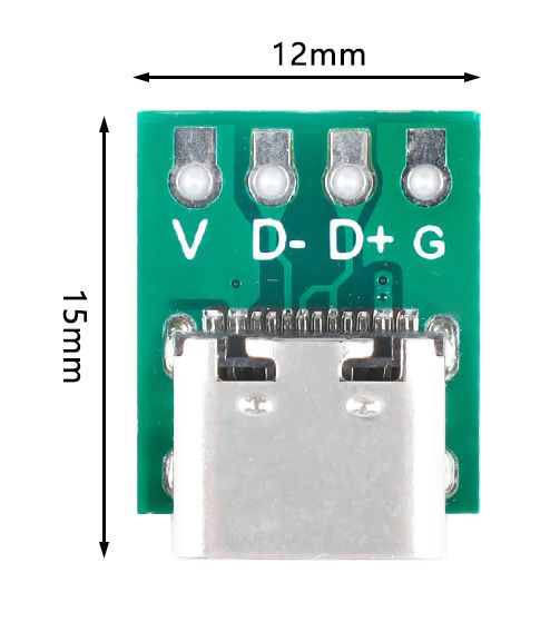 USB-C female connector 4-pin breakout module afmetingen